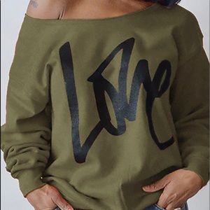 round neck long sleeves green sweatshirt hoodie